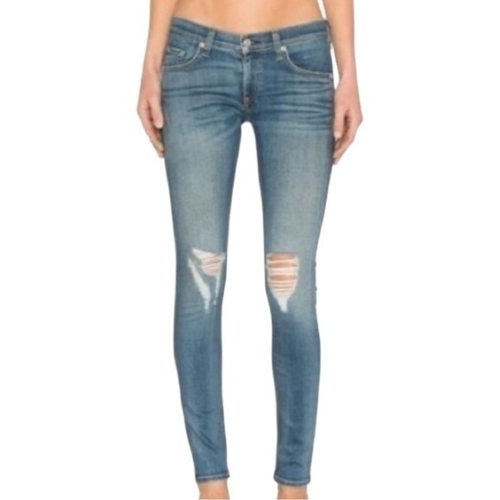 Rag & bone Skinny Mid Rise Ripped Jeans in Carmine